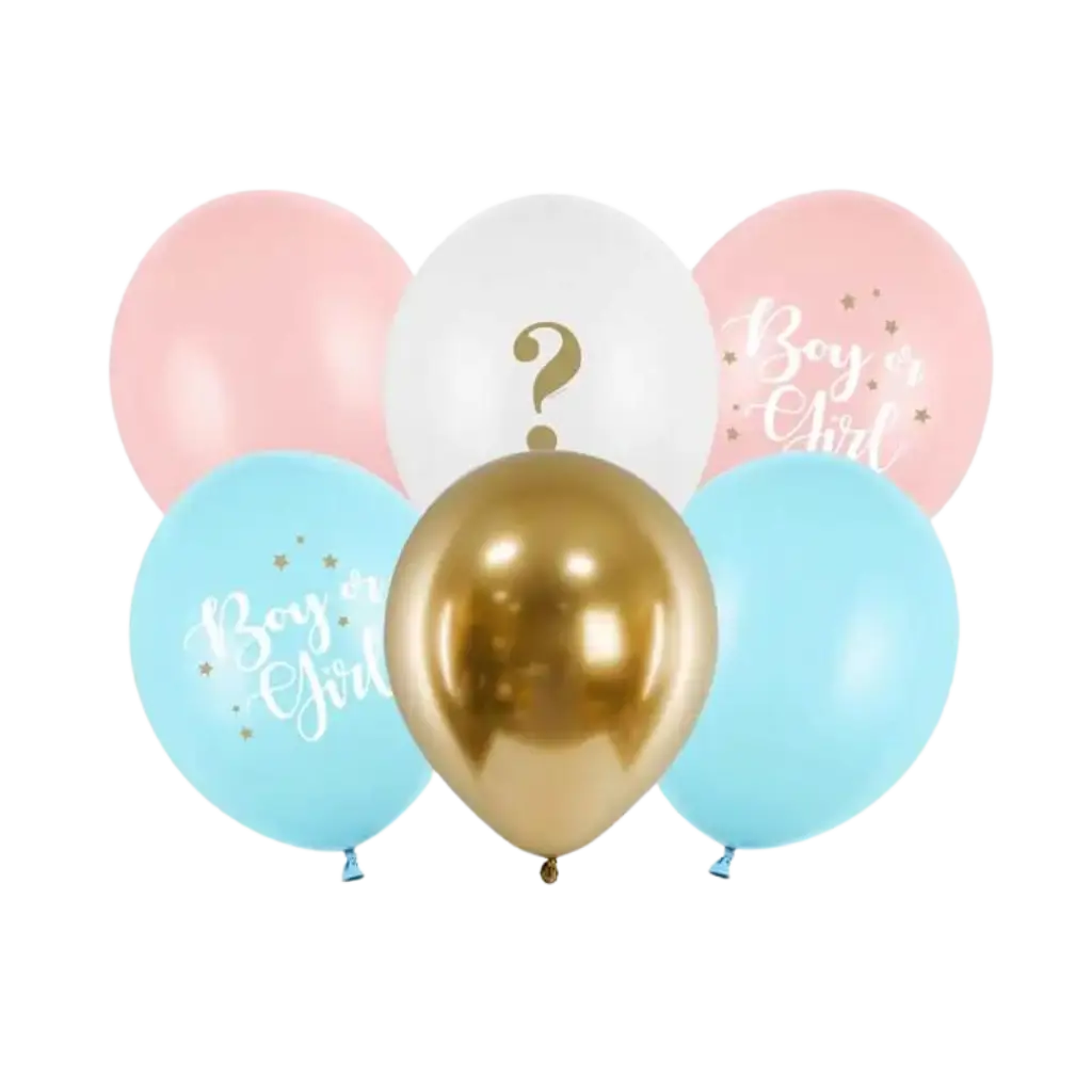 Set mit 6 "Mädchen oder Jungen" Luftballons Blau/Pink/Gold - 30cm