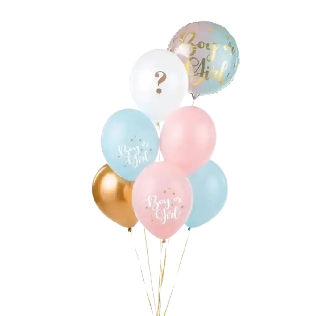 Set mit 6 "Mädchen oder Jungen" Luftballons Blau/Pink/Gold - 30cm