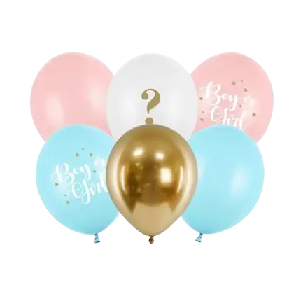 Set mit 6 Mädchen oder Jungen Luftballons Blau/Pink/Gold - 30cm