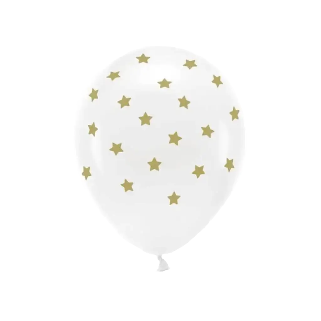 Set mit 6 Luftballons – Weiß + goldene Sterne – 100 % biologisch abbaubar