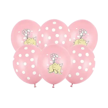 Set mit 6 Luftballons in Pastellrosa – Weiße Punkte/Elefant – 30 cm