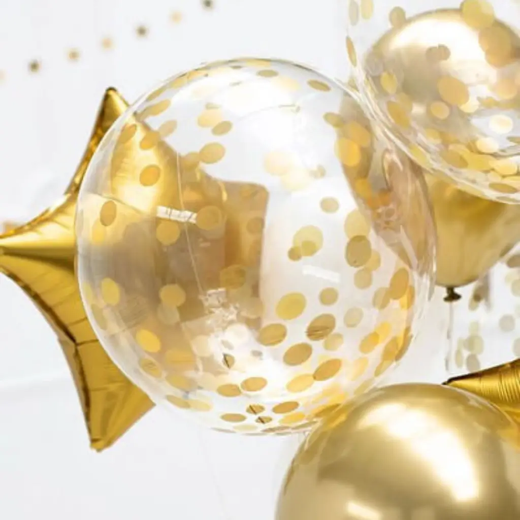 Mylar-Ballon – durchsichtig mit goldenen Punkten – 40 cm