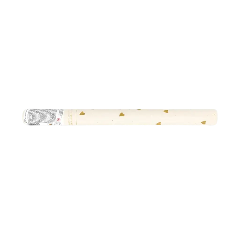 Konfettikanone 35cm - Herz Weiß/Gold 100% BIOLOGISCH ABBAUBAR