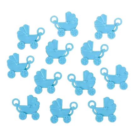 12 blaue Plastikkinderwagen 4x3,5cm