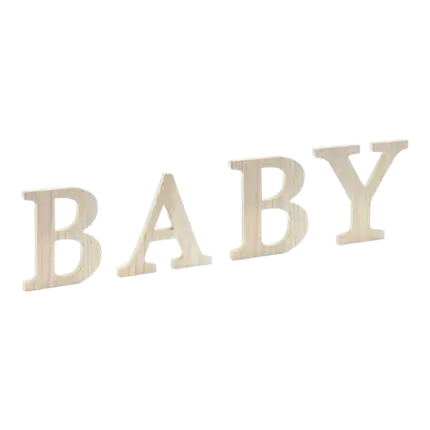Holzschild mit Aufschrift BABY - 16,5 bis 21,5x19,5cm