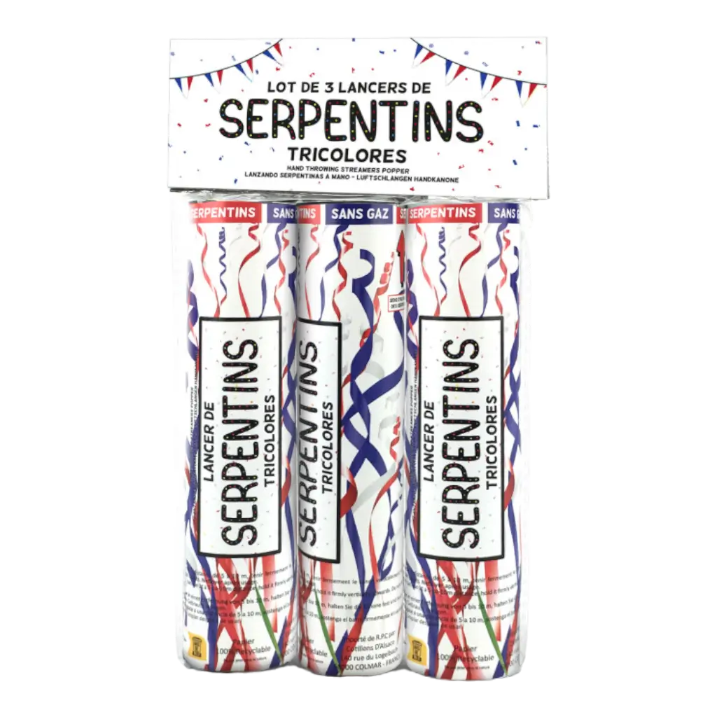 Lot 3 Serpentinenwerfer Allez les Bleus 100% biologisch abbaubar