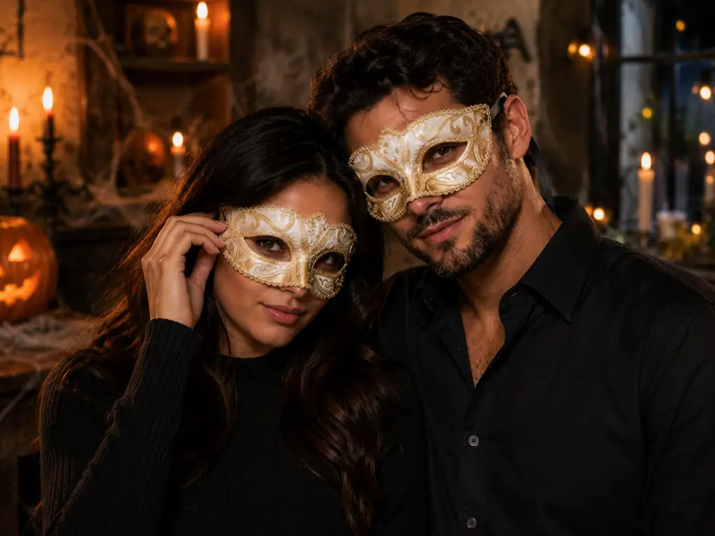 Venezianische Maske Gold mit Motiven