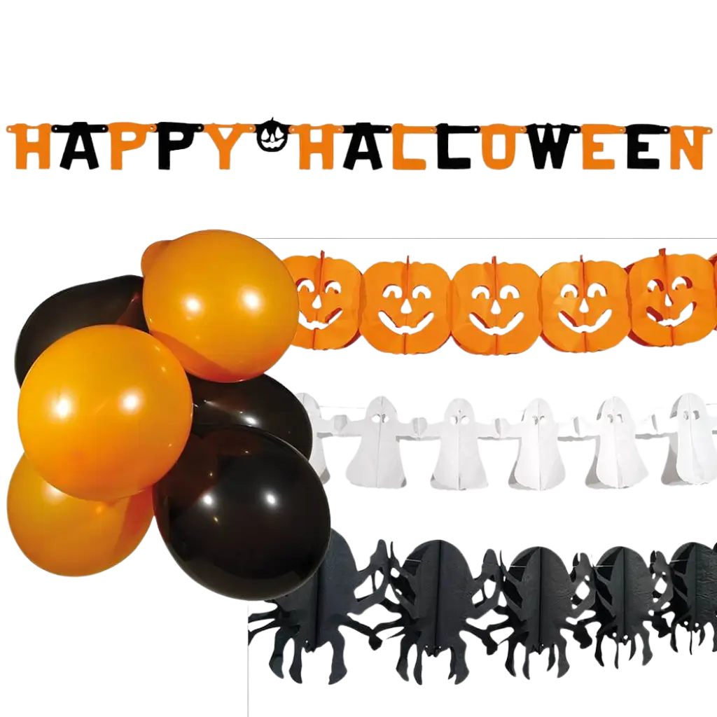 Halloween Party Deko-Set mit Girlanden und Luftballons