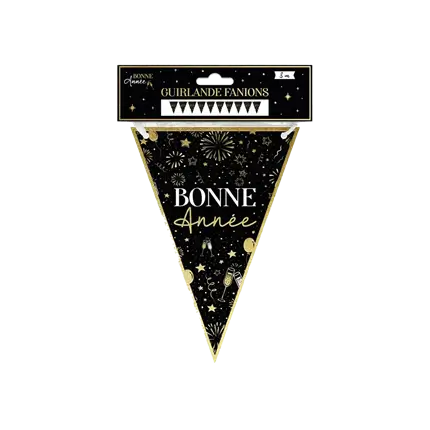 Wimpelgirlande Schwarz-Gold Gutes Neues Jahr 3 Meter