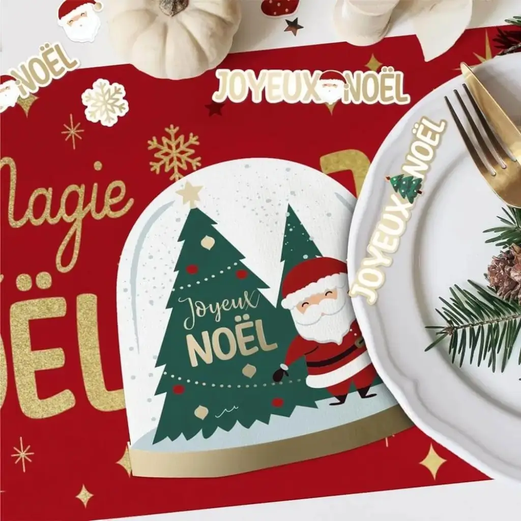 Abgerundete Servietten "Schneekugel Weihnachten" - 10er-Set