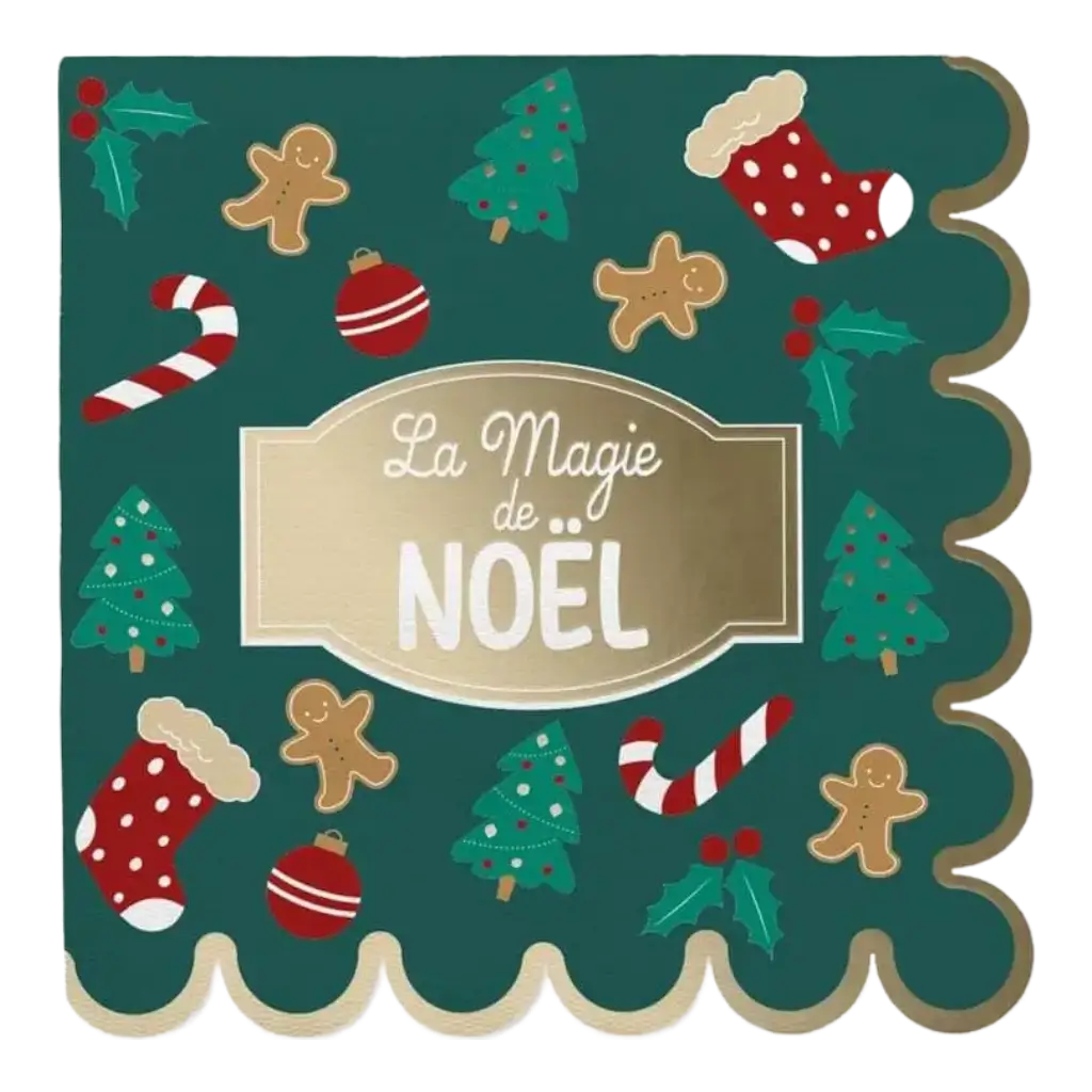 Grüne Serviette mit Motiven "Weihnachtszauber" - 10er-Pack