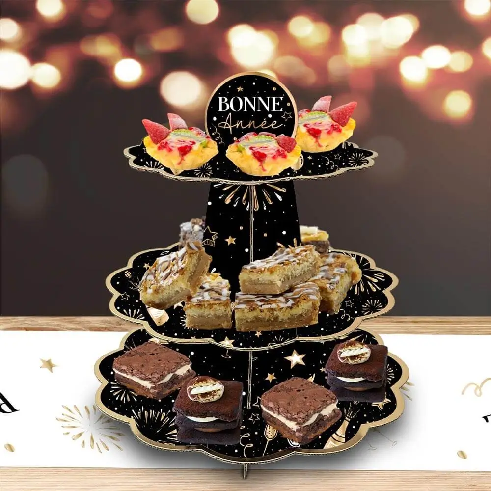 Petits Fours Display "Gutes Neues Jahr" Schwarz / Gold