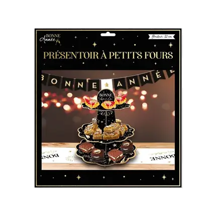 Petits Fours Display Gutes Neues Jahr Schwarz / Gold