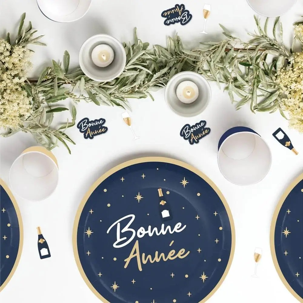 Tischdekoration "Frohes Neues Jahr" Marineblau / Gold - Set aus 60 Stück