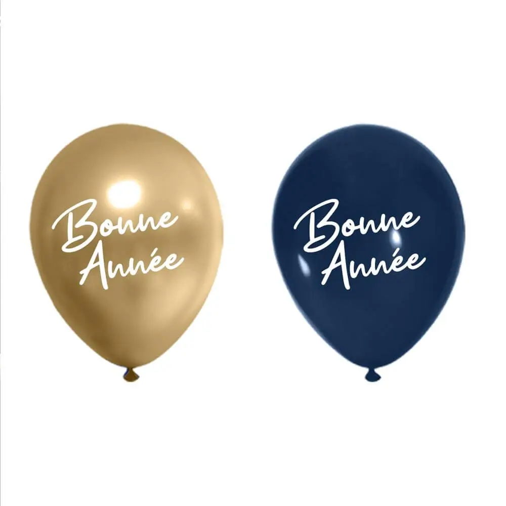 Luftballons "Frohes Neues Jahr" Marineblau / Gold 30cm - 8er-Set