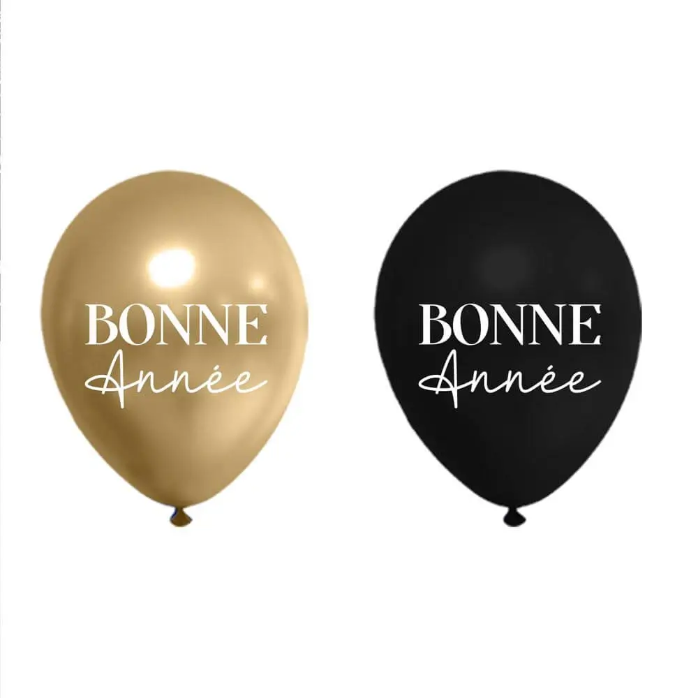 Ballonkopie "Gutes Neues Jahr" Schwarz / Gold 30cm - 8er Set