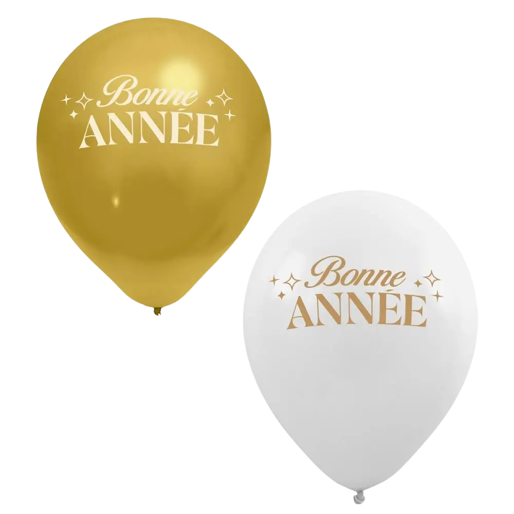 Luftballons „Frohes neues Jahr“ Weiß / Gold 30 cm – 8er-Pack
