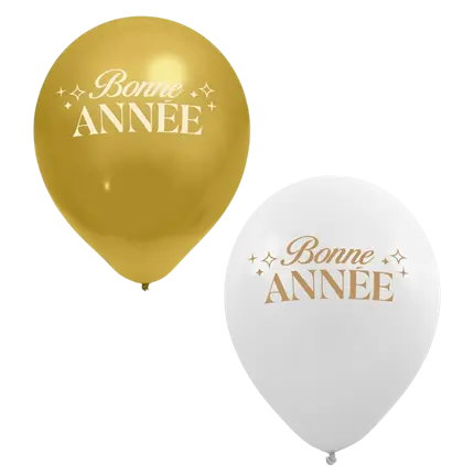 Luftballons „Frohes neues Jahr“ Weiß / Gold 30 cm – 8er-Pack