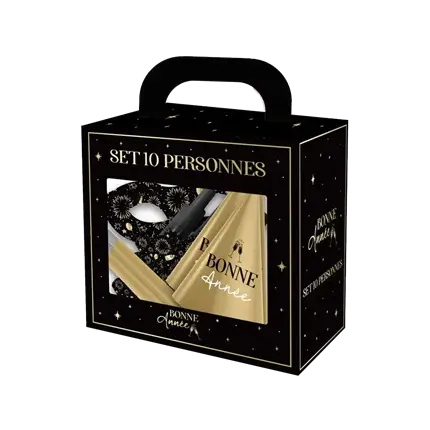 Zubehörset Frohes Neues Jahr Schwarz / Gold - 10 Personen