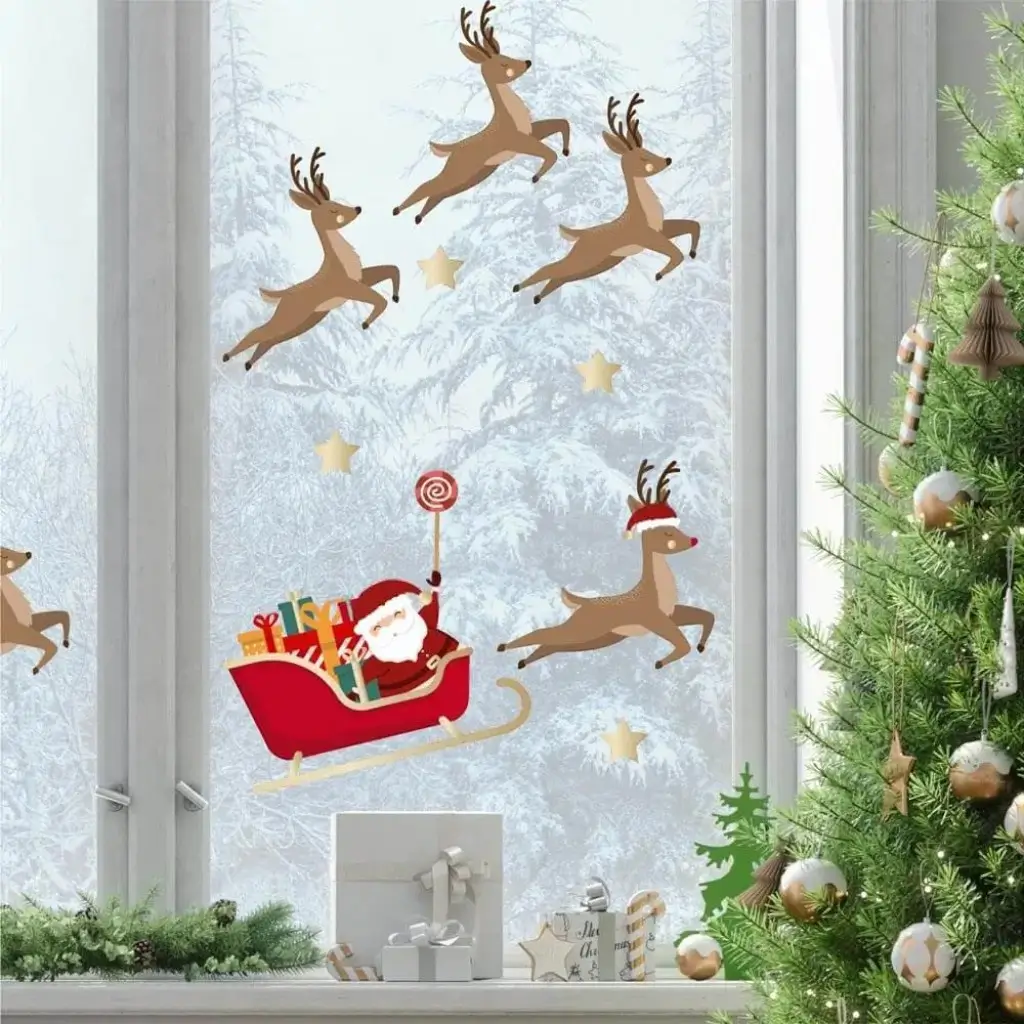 Fenstersticker für Weihnachten Thema Weihnachtsschlitten