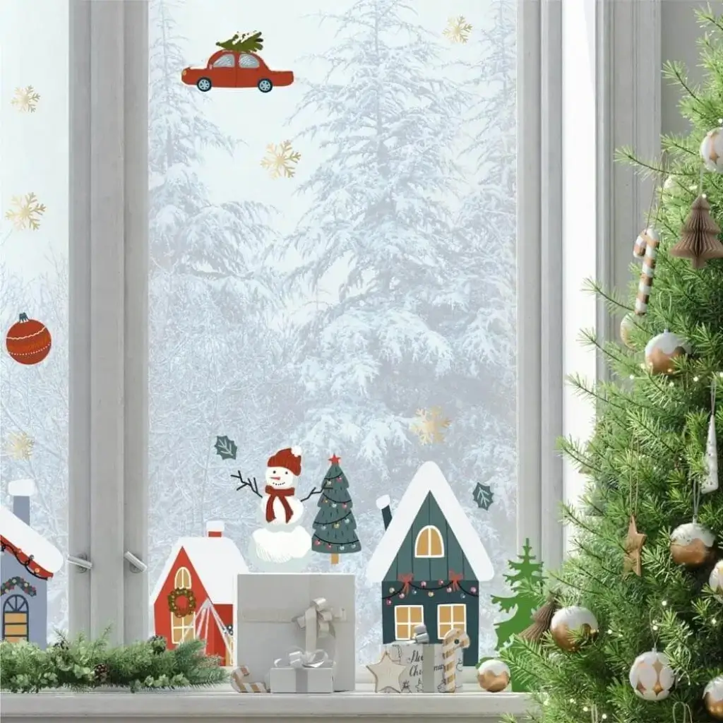Fenstersticker für Weihnachten Thema Weihnachtsdorf