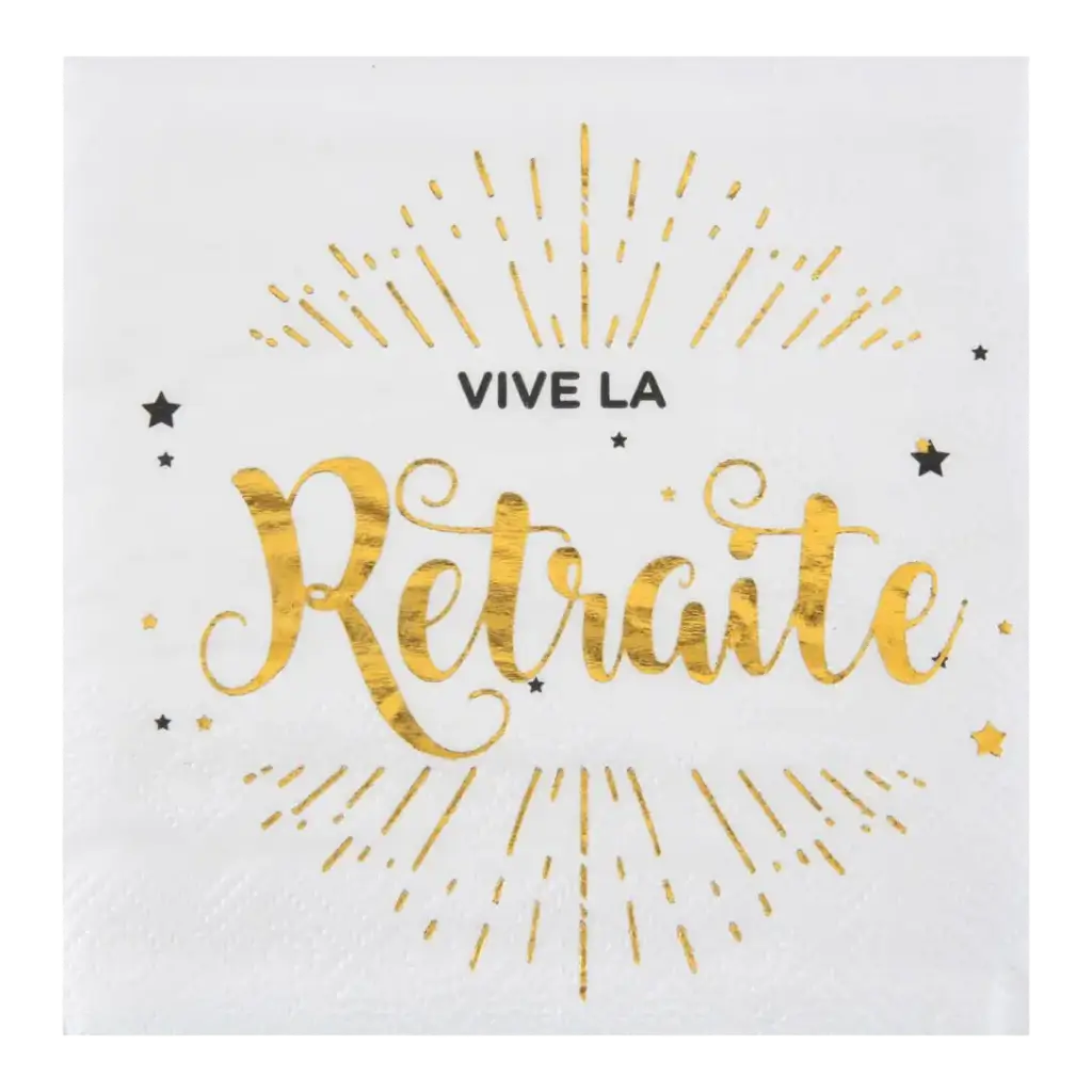 Serviette Vive la Retraite Weiß & Gold - 20er-Set