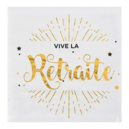 Serviette Vive la Retraite Weiß & Gold - 20er-Set