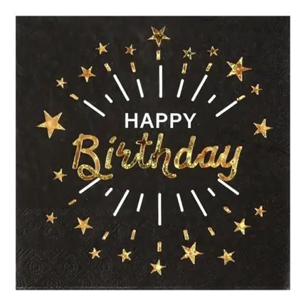 Happy Birthday Serviette Schwarz & Gold - 10er-Set