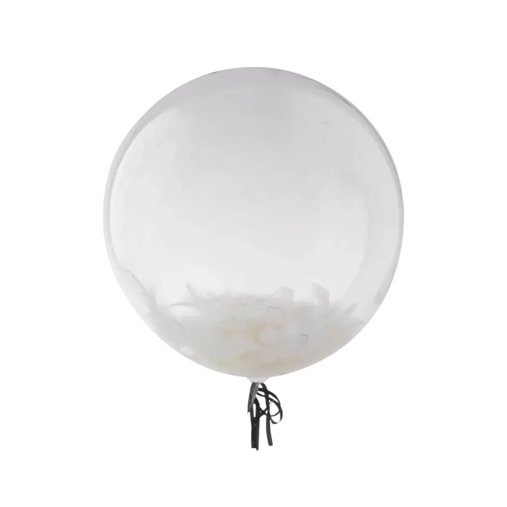 Transparenter Luftballon mit Konfetti Federn 46cm