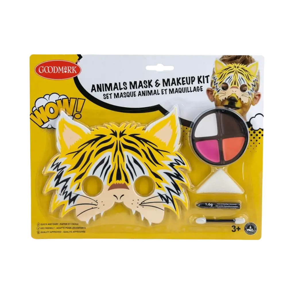 Fettschminkset mit Kindermaske, Thema "Tiger"