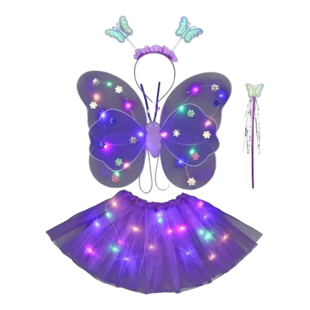 LED-Schmetterlingskostüm lila (4 Stück)