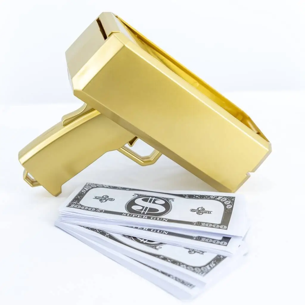 Banknotenpistole - Goldfarben - Inklusive 100 falsche Banknoten