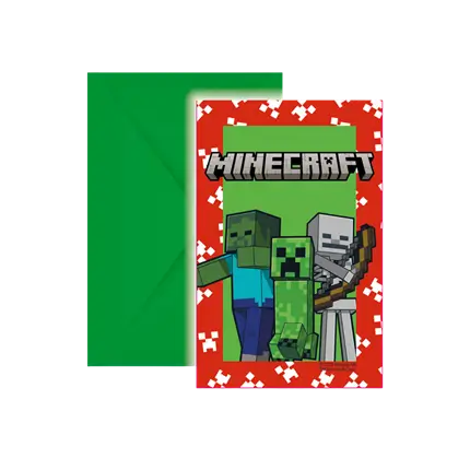 Minecraft Einladungskarte & Umschlag - 6er Set