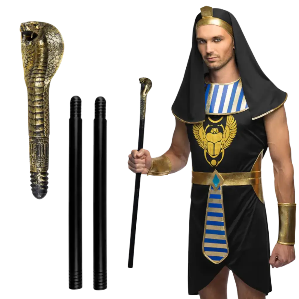 Zepter Schlange Pharao Schwarz und Gold - 82 cm