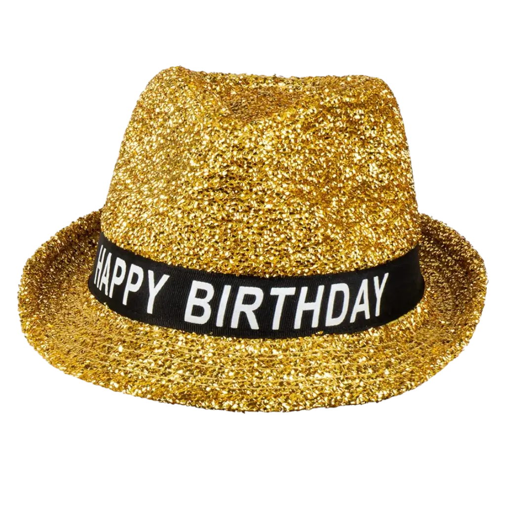 Hut "Happy Birthday" Gold aus Stoff