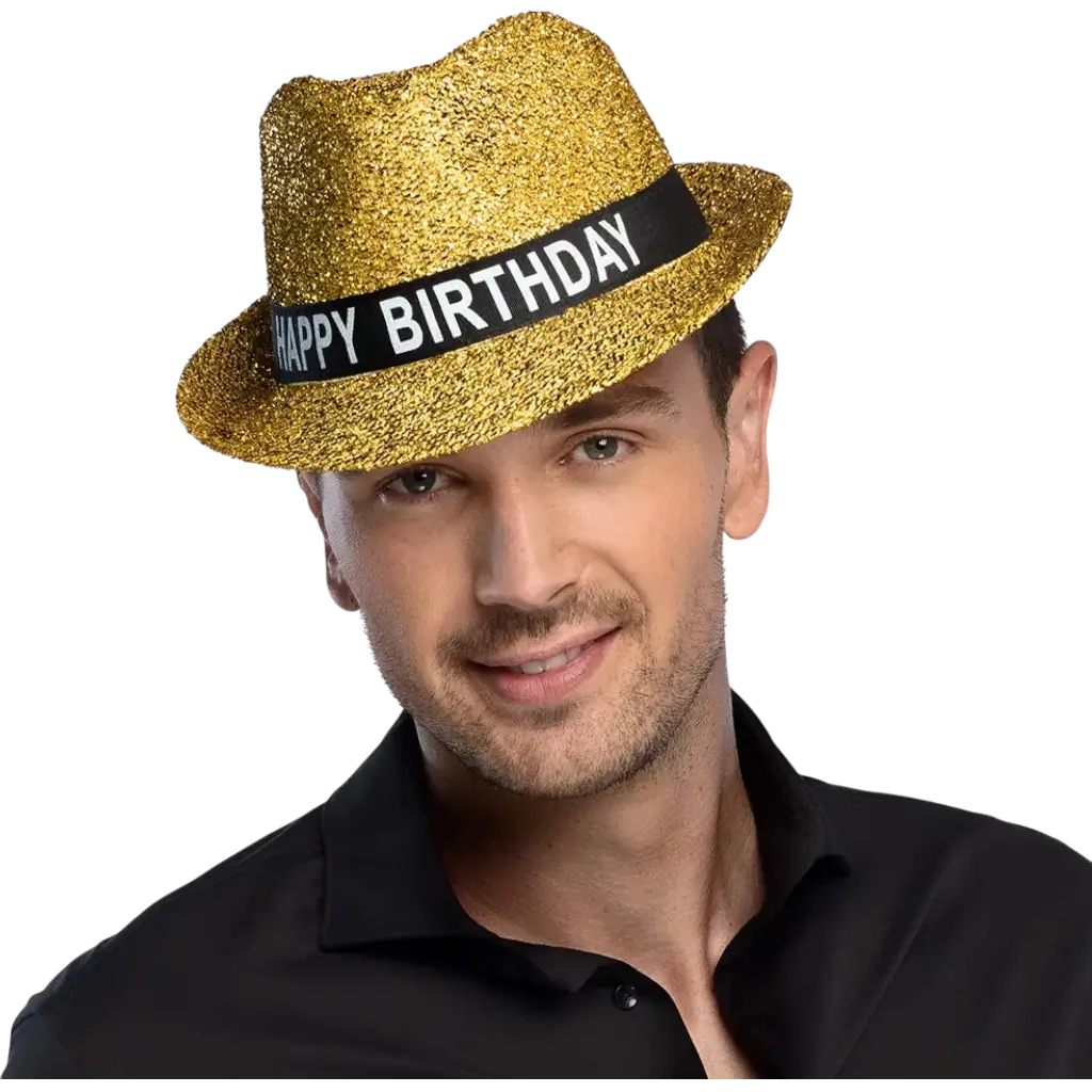 Hut "Happy Birthday" Gold aus Stoff