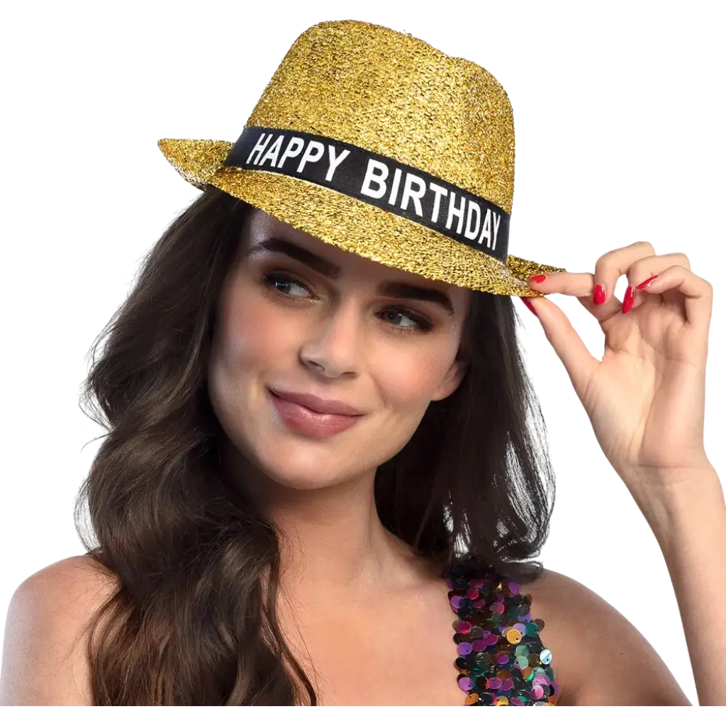 Hut "Happy Birthday" Gold aus Stoff