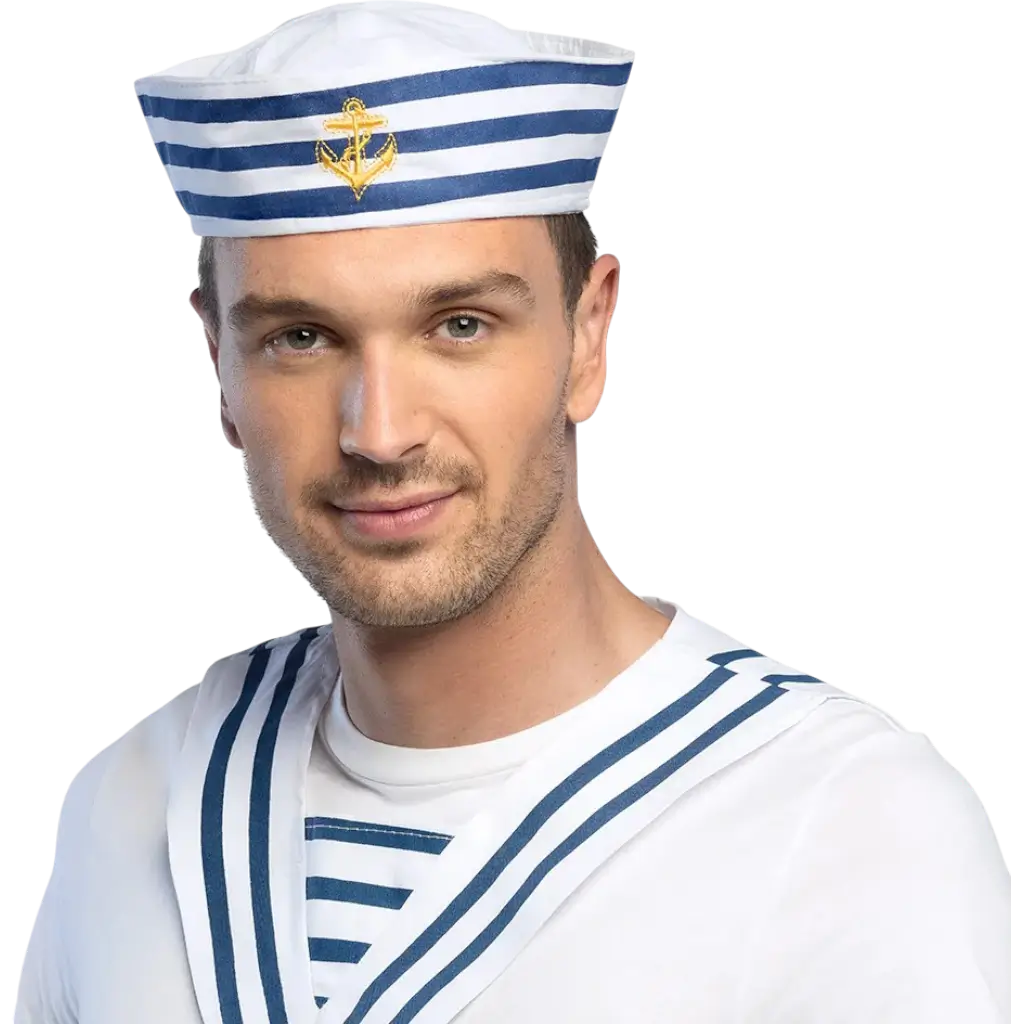 Französischer Seemannshut - Weiß und Blau mit Anker