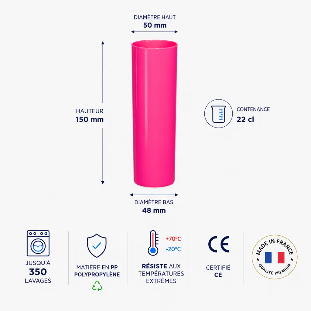 Glas unzerbrechliche Röhre Rose 22cl