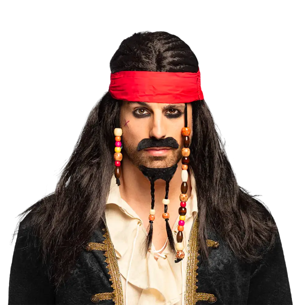 Piratenperücke Tobias mit Bandana, Schnurrbart und Bart