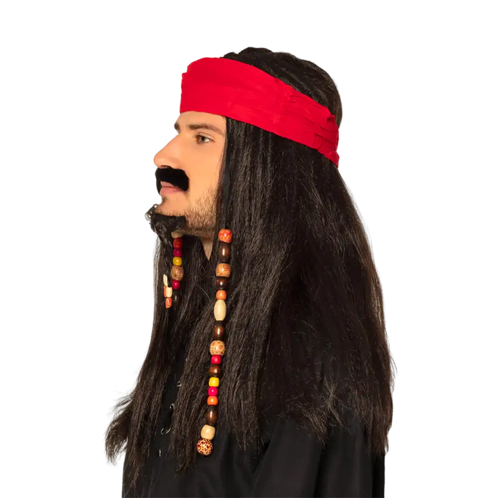 Piratenperücke Tobias mit Bandana, Schnurrbart und Bart