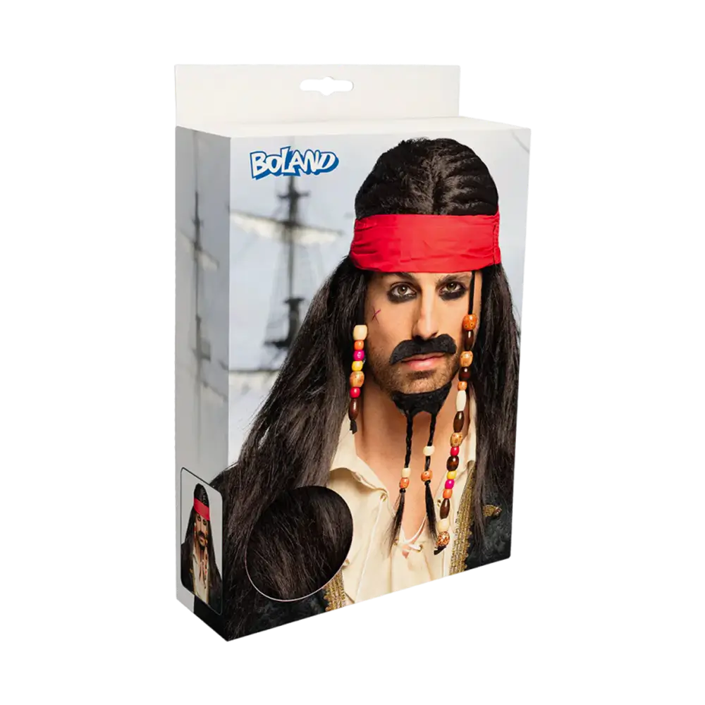 Piratenperücke Tobias mit Bandana, Schnurrbart und Bart