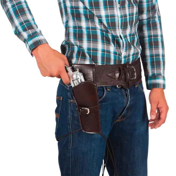 Schwarzer Cowboy-Gürtel mit Holster und Patronenschlaufen – 114 cm