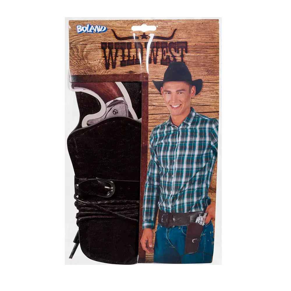 Schwarzer Cowboy-Gürtel mit Holster und Patronenschlaufen – 114 cm