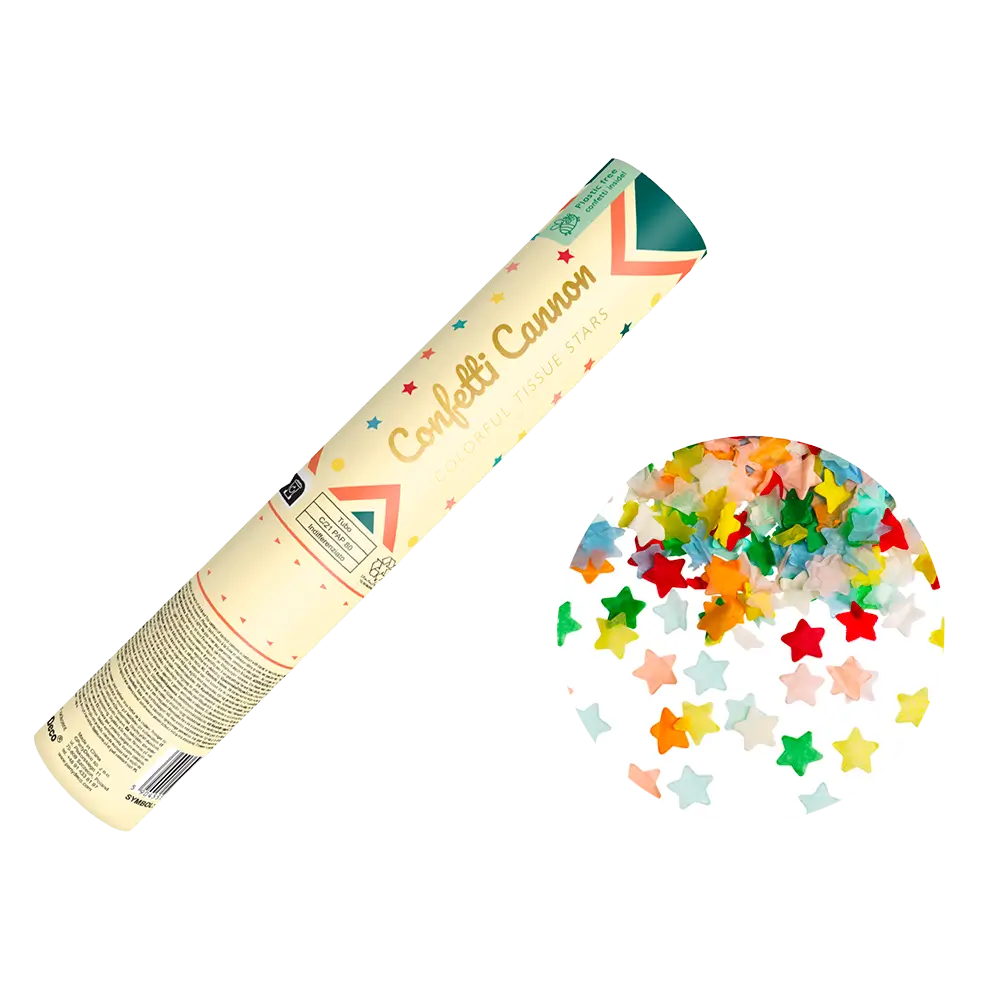 Konfetti-Kanone - Bunte Sterne - 20 cm