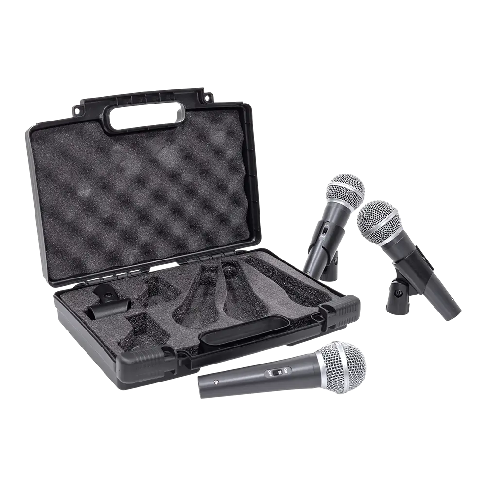 Dynamisches Mikrofon „MIC 300“ Mac Mah – 3er-Pack kabelgebundene Mikrofone mit Koffer, Klemmen, Superniere, XLR