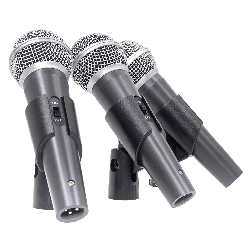 Dynamisches Mikrofon „MIC 300“ Mac Mah – 3er-Pack kabelgebundene Mikrofone mit Koffer, Klemmen, Superniere, XLR