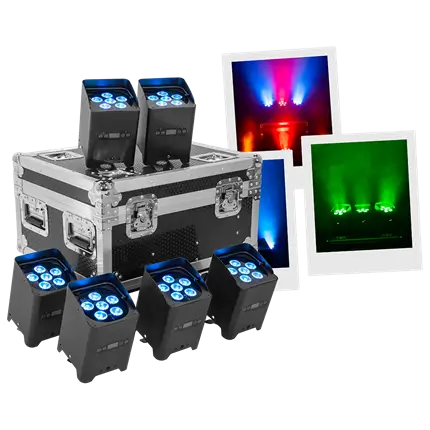 LED-Scheinwerfer „IZY Glow Set“ Mac Mah – 6×15W RGBWA-UV, kabelloses DMX, wiederaufladbar