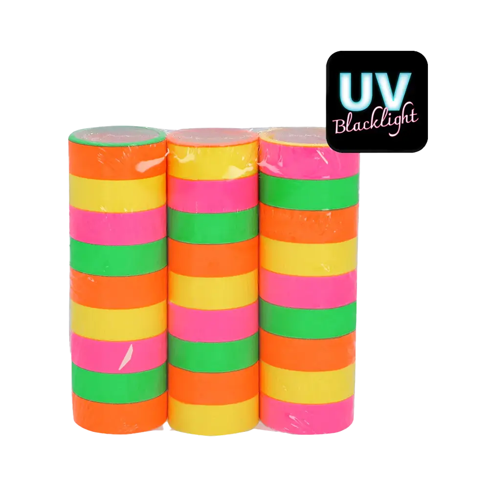 Set 3 Rollen Papierschlangen - Neon fluoreszierend UV-reaktiv 4m