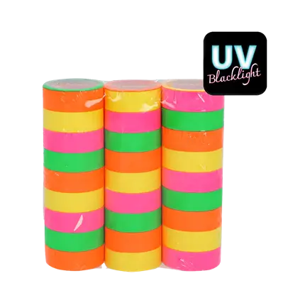 Set 3 Rollen Papierschlangen - Neon fluoreszierend UV-reaktiv 4m